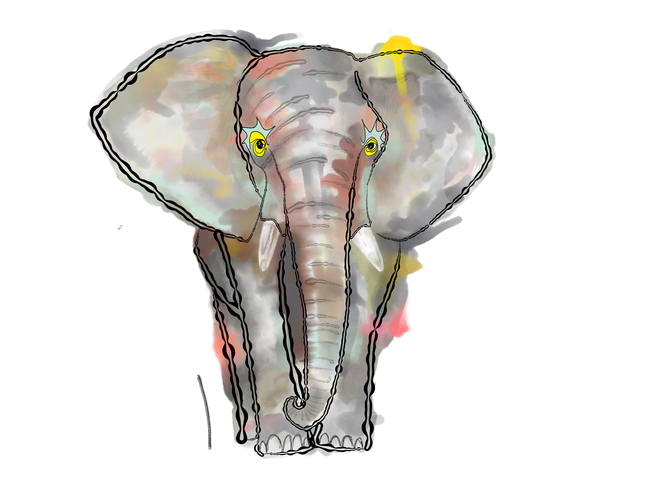 Barbara’s original elephant artwork, unchanged, displayed within a mounted frame